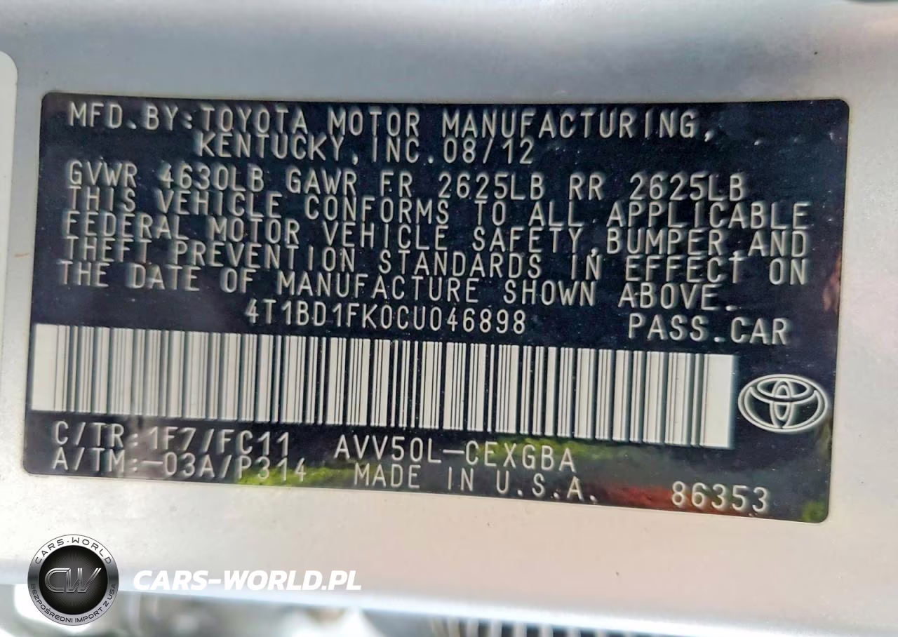 2012 Toyota Camry Hybrid Xle VIN:4T1BD1FK0CU046898 - 12