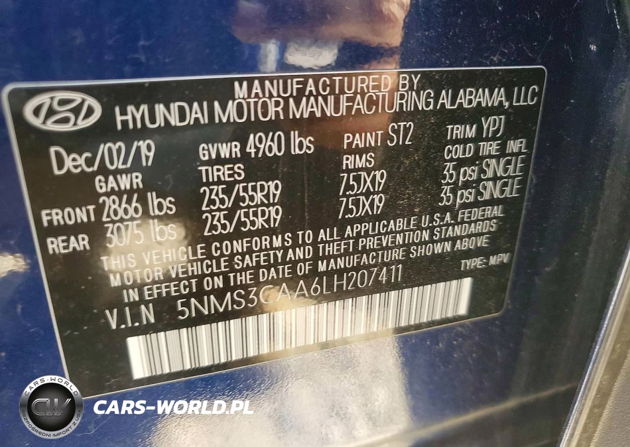 2020 Hyundai Santa Fe Sel 2.0T VIN:5NMS3CAA6LH207411 - 13