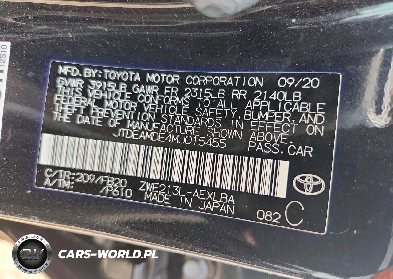 2021 Toyota Corolla Le VIN:JTDEAMDE4MJ015455 - 12