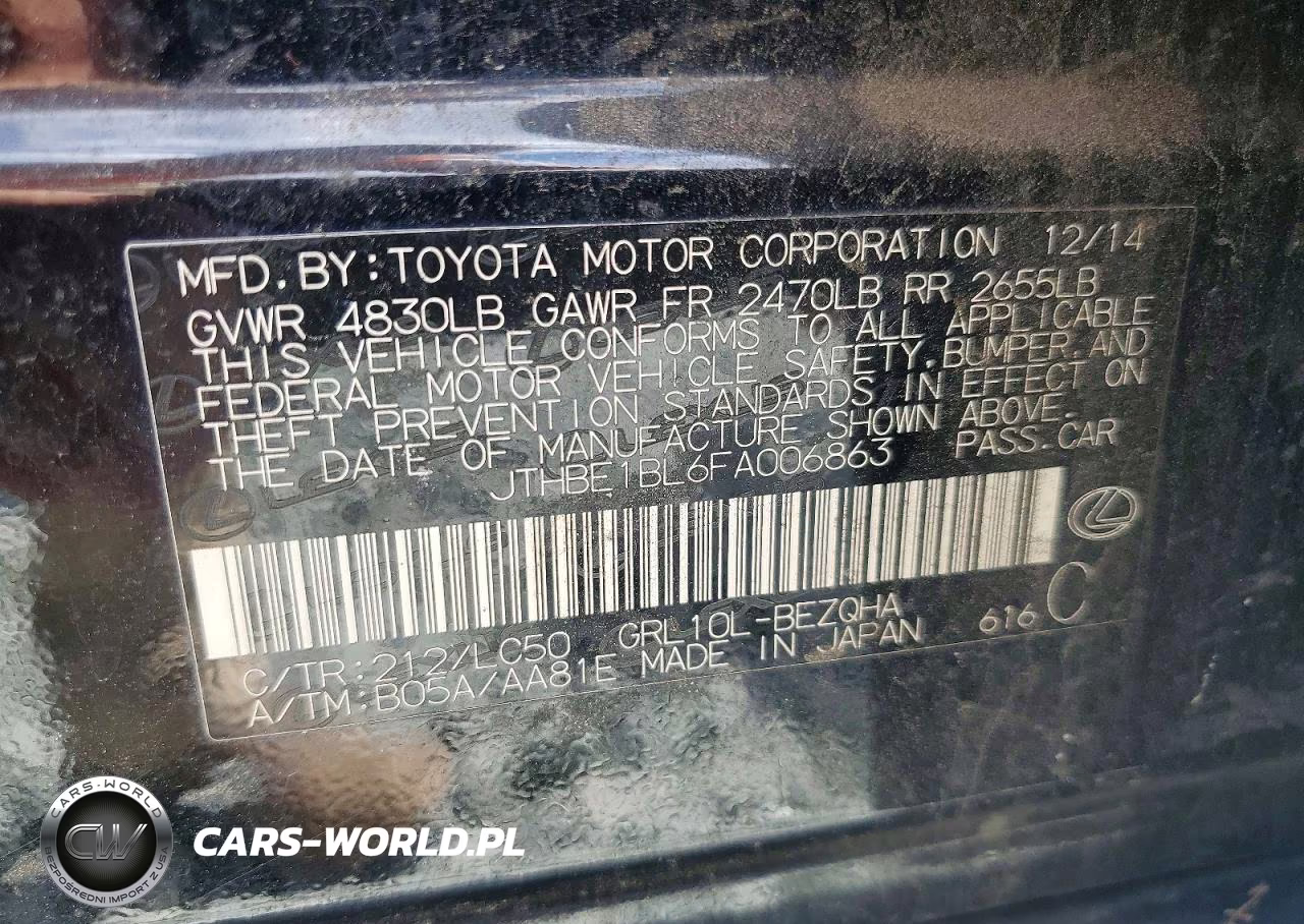 2015 Lexus Gs 350 VIN:JTHBE1BL6FA006863 - 12