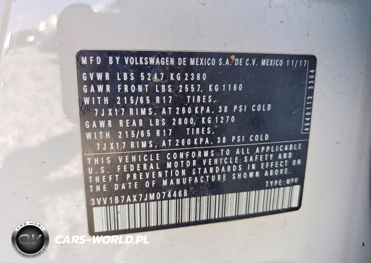 2018 Volkswagen Tiguan S VIN:3VV1B7AX7JM074468 - 12