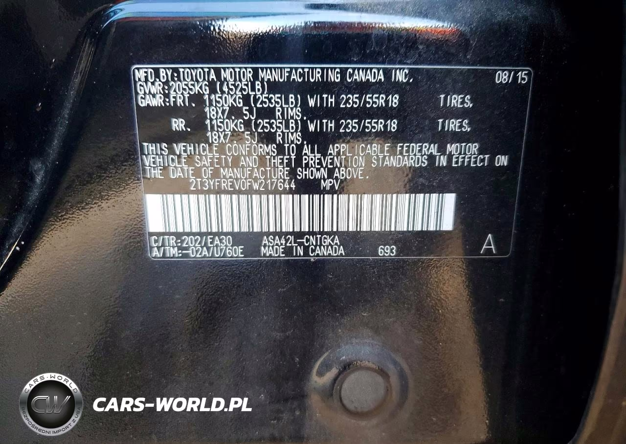 2015 Toyota Rav4 Limited (G Grade) VIN:2T3YFREV0FW217644 - 13