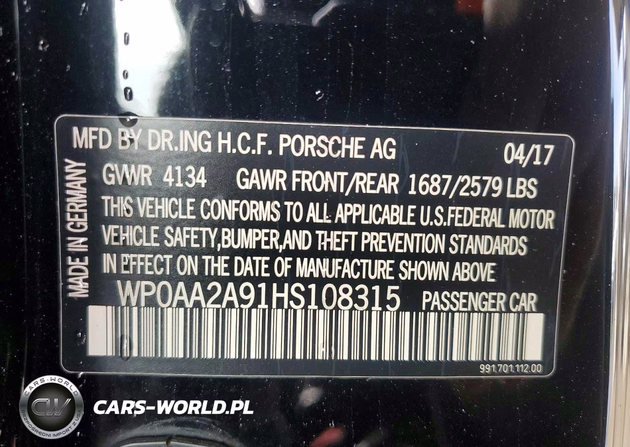 2017 Porsche 911 Carrera VIN:WP0AA2A91HS108315 - 12