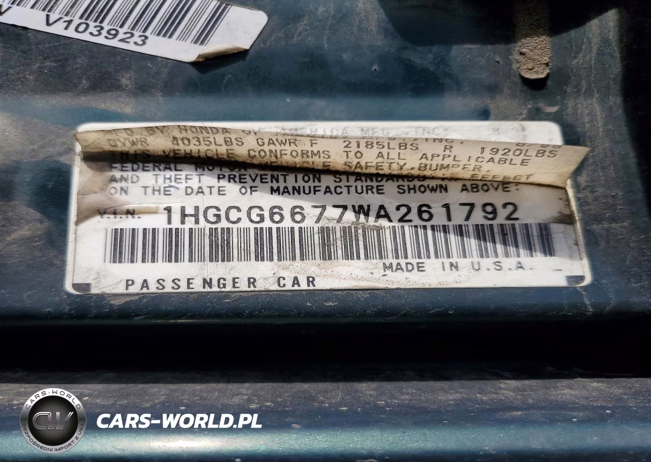 1998 Honda Accord Ex VIN:1HGCG6677WA261792 - 13