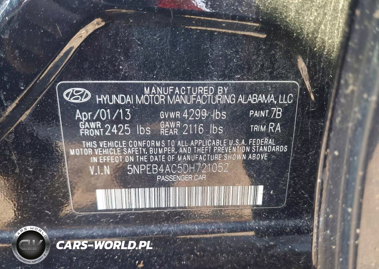 2013 Hyundai Sonata Gls VIN:5NPEB4AC5DH721052 - 12