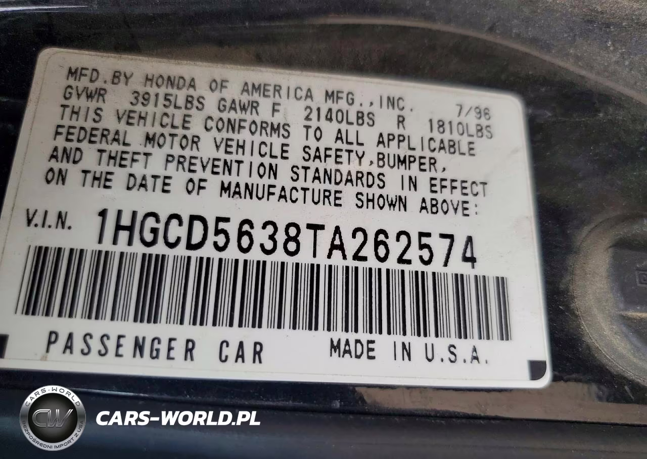 1996 Honda Accord Lx VIN:1HGCD5638TA262574 - 12