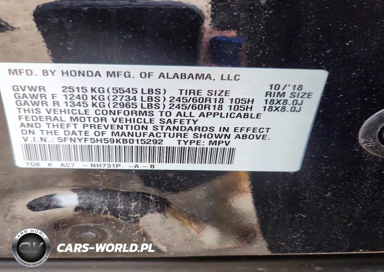2019 Honda Pilot Exl VIN:5FNYF5H59KB015292 - 14