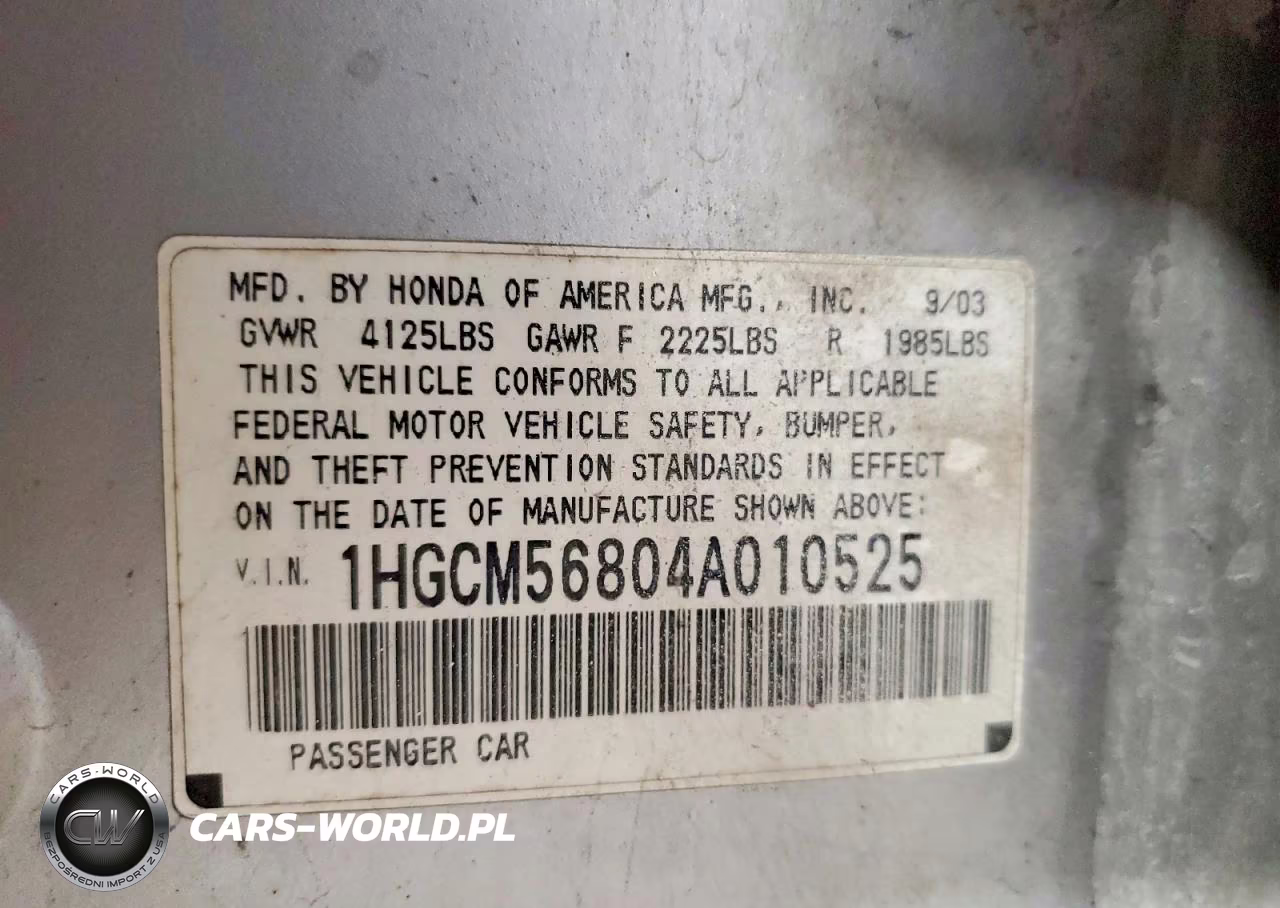 2004 Honda Accord VIN:1HGCM56804A010525 - 13