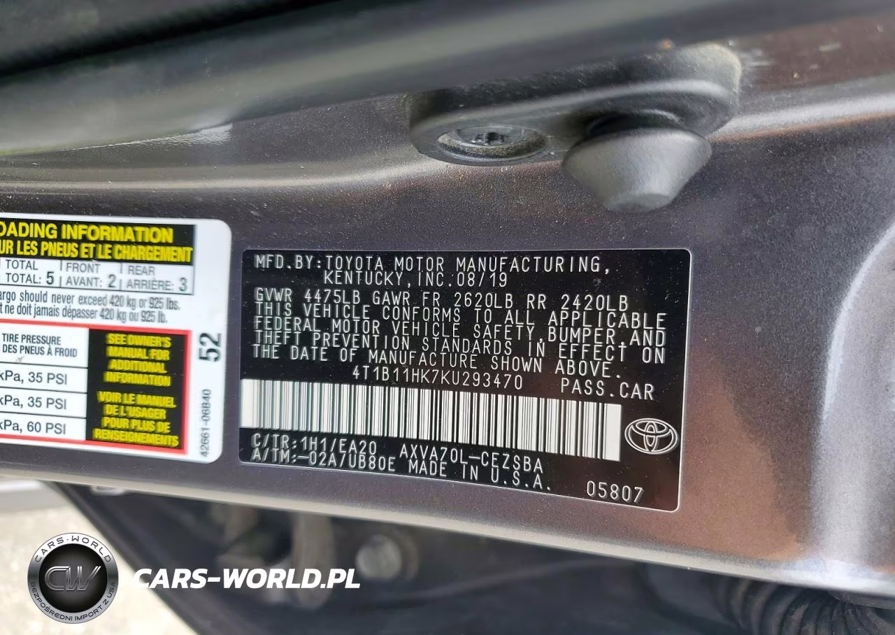 2019 Toyota Camry Se VIN:4T1B11HK7KU293470 - 12