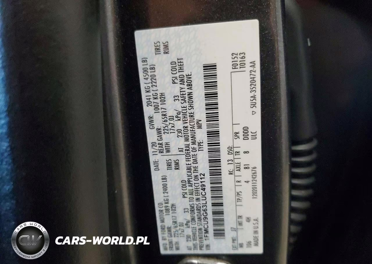 2020 Ford Escape Se VIN:1FMCU9G63LUC49112 - 13