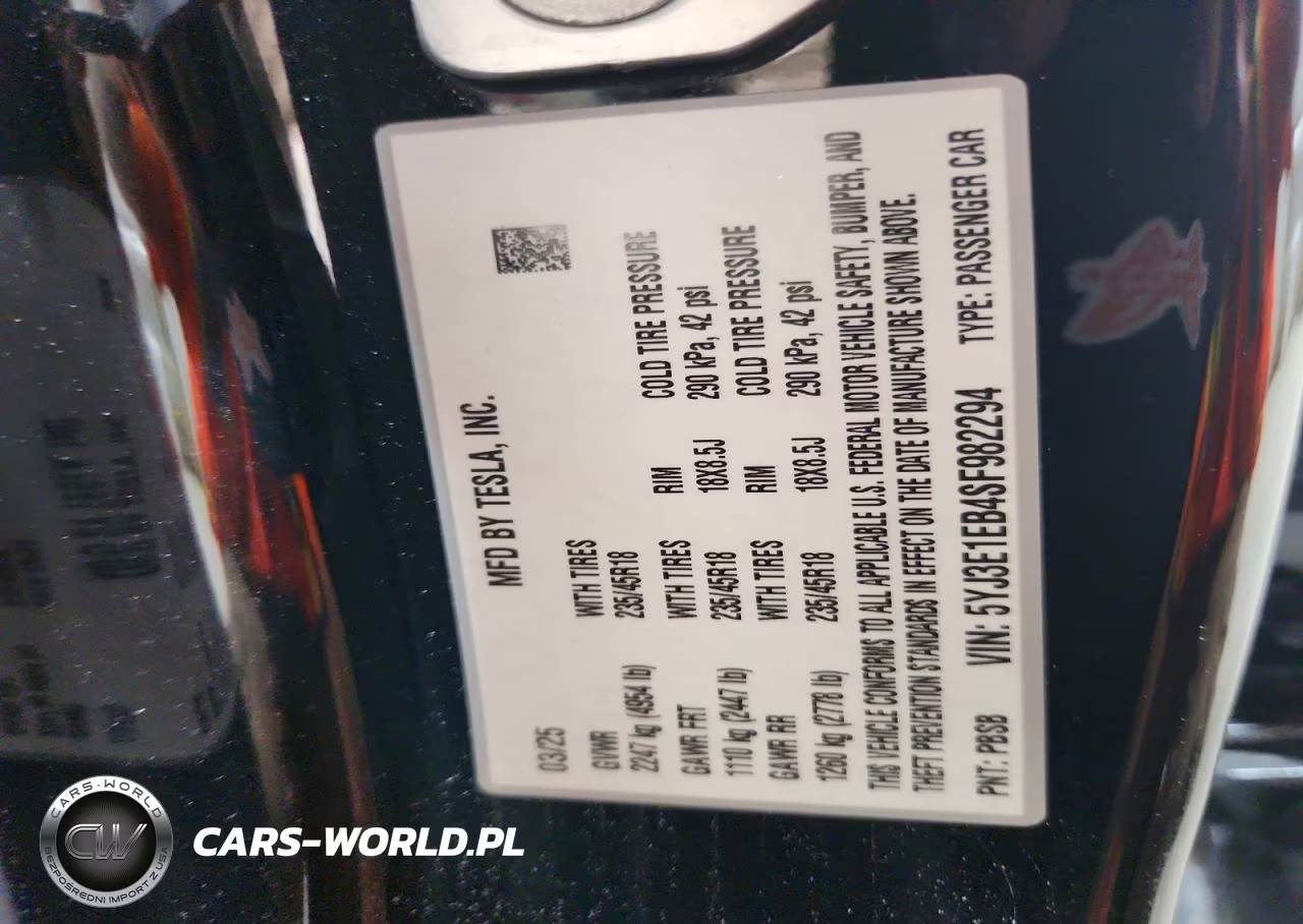 2025 Tesla Model 3 VIN:5YJ3E1EB4SF982294 - 13