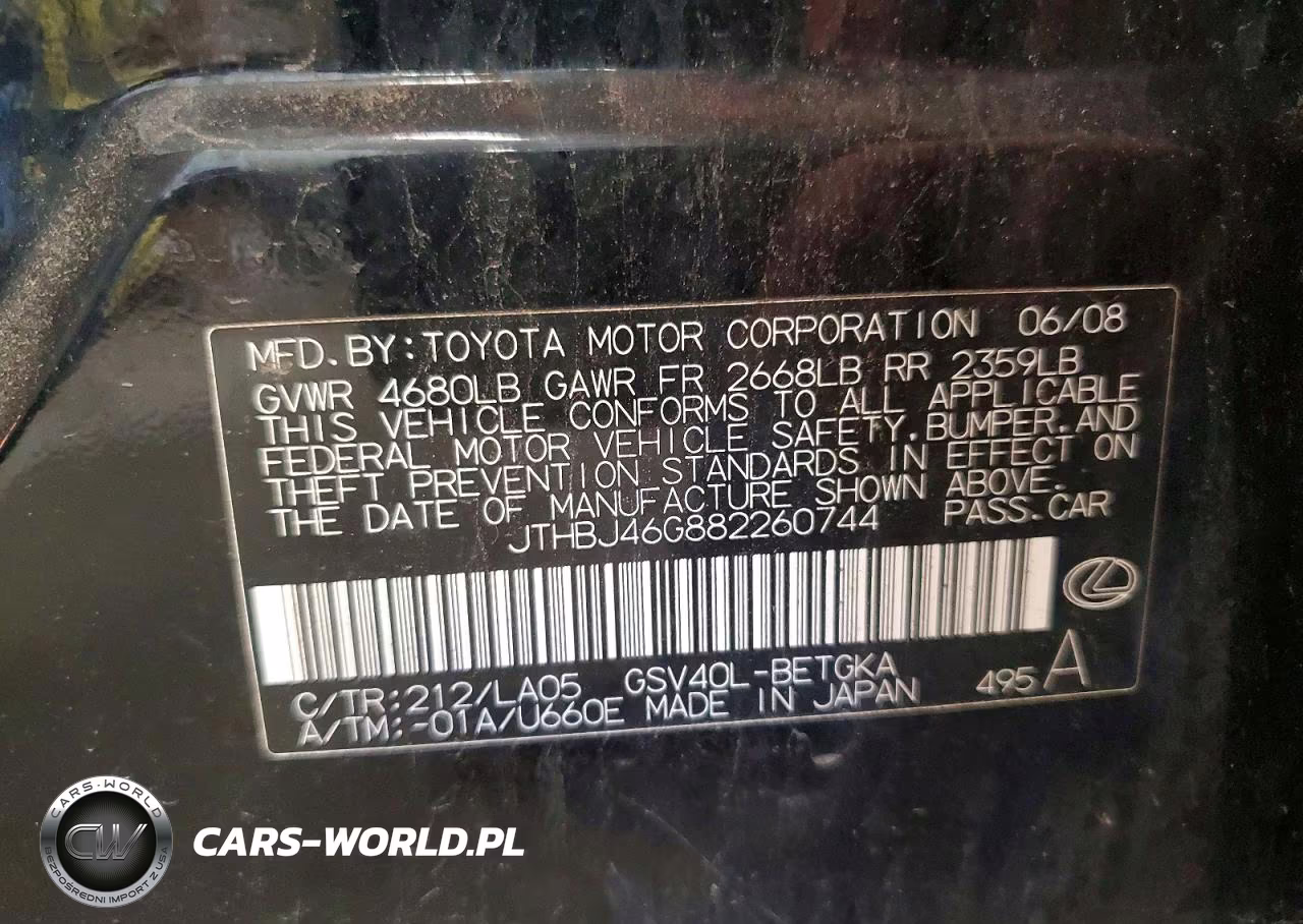 2008 Lexus Es 350 VIN:JTHBJ46G882260744 - 12
