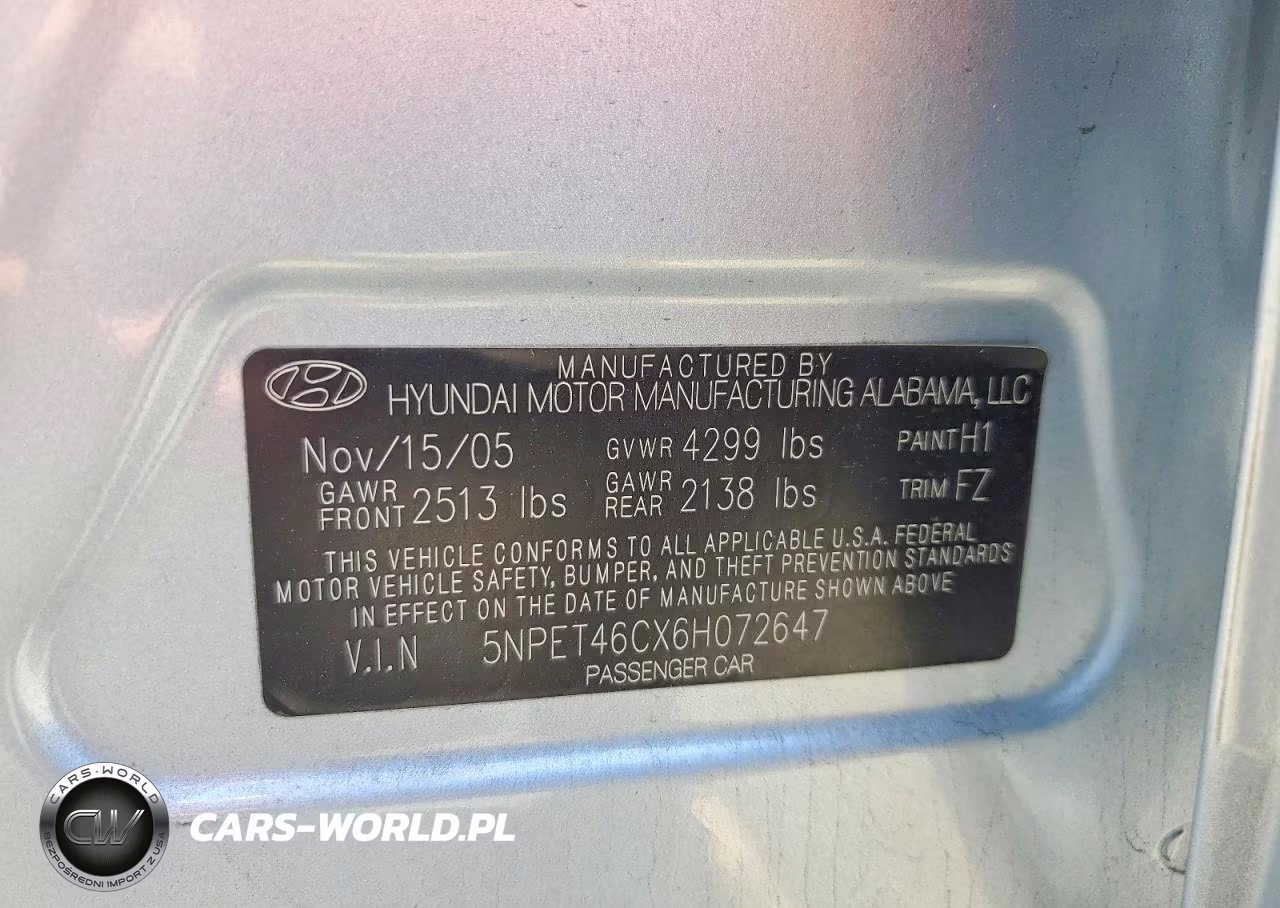2006 Hyundai Sonata Gl VIN:5NPET46CX6H072647 - 12