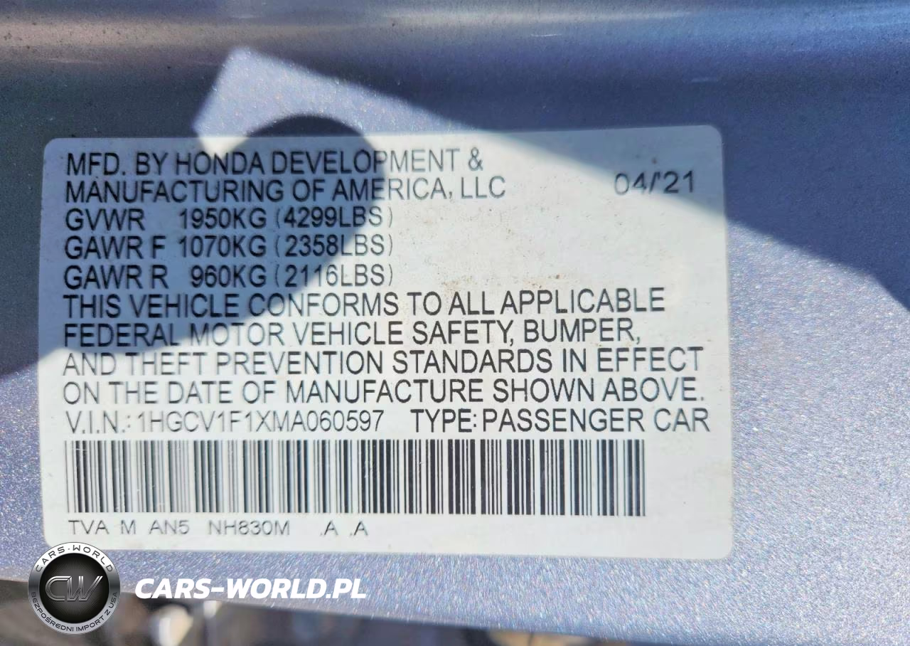 2021 Honda Accord Lx VIN:1HGCV1F1XMA060597 - 12