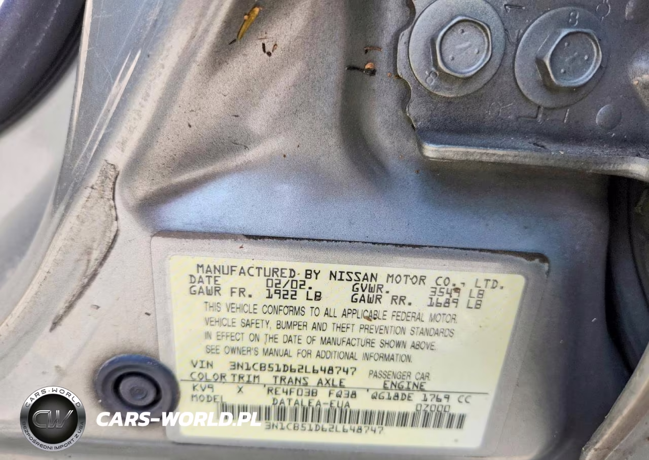 2002 Nissan Sentra Xe VIN:3N1CB51D62L648747 - 12