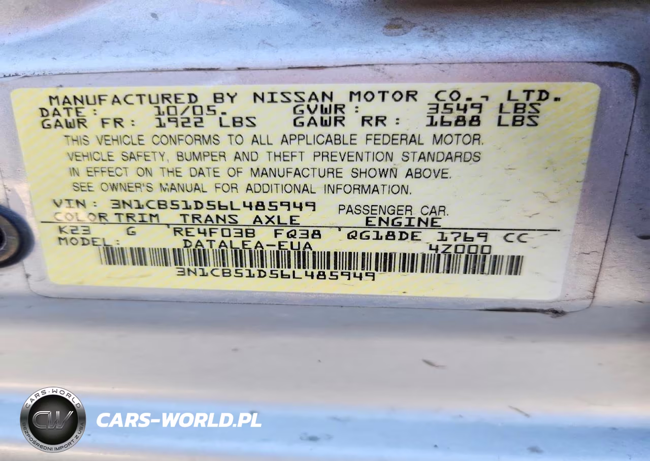 2006 Nissan Sentra 1.8-1.8S VIN:3N1CB51D56L485949 - 12