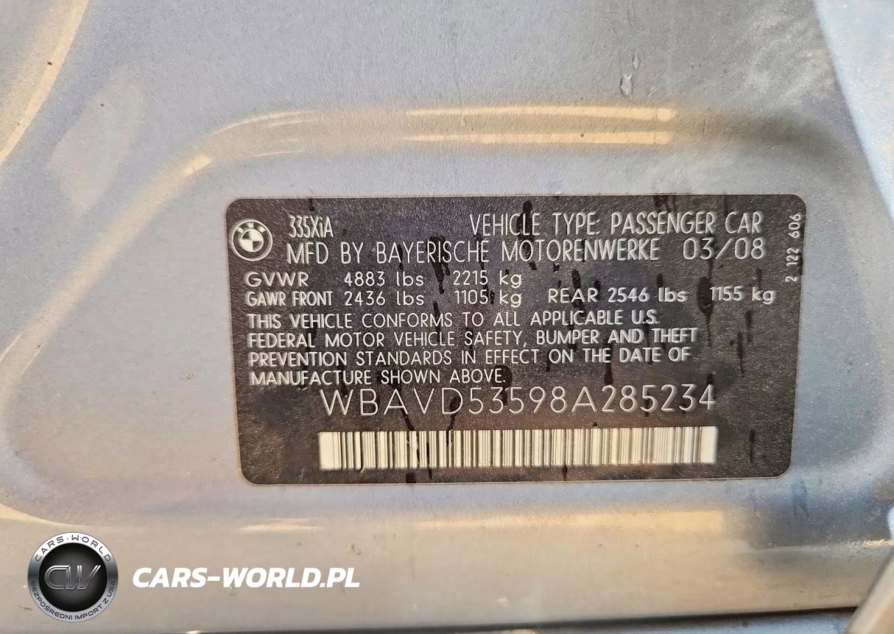 2008 BMW 335 Xi VIN:WBAVD53598A285234 - 12