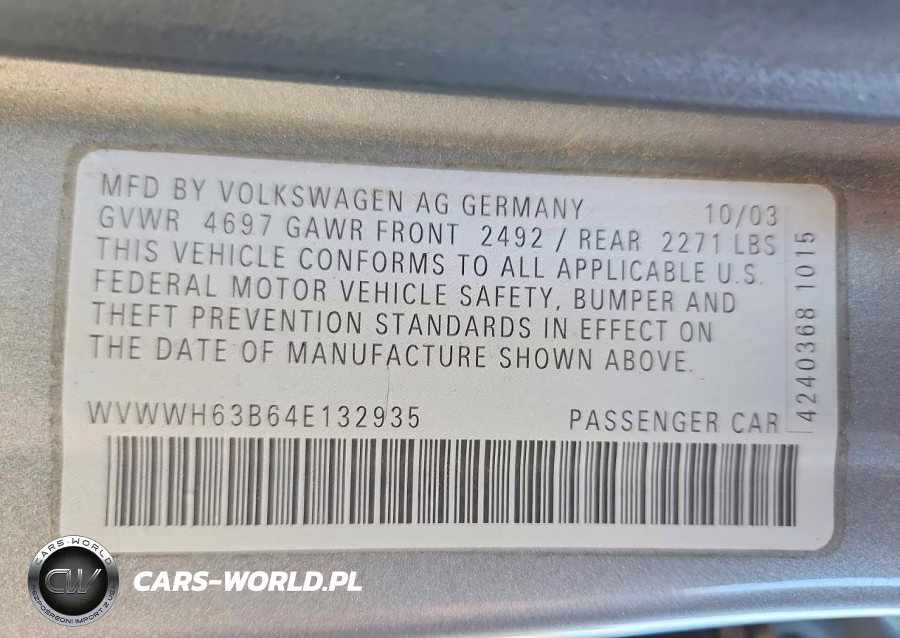 2004 Volkswagen Passat Glx VIN:WVWWH63B64E132935 - 13