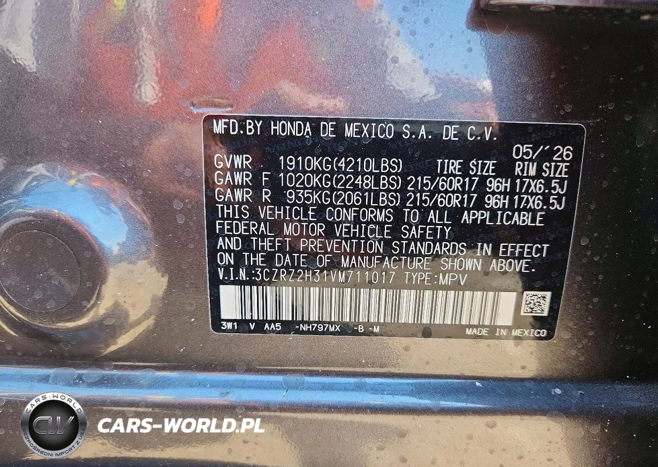 2027 Honda Hr-V Lx VIN:3CZRZ2H31VM711017 - 12