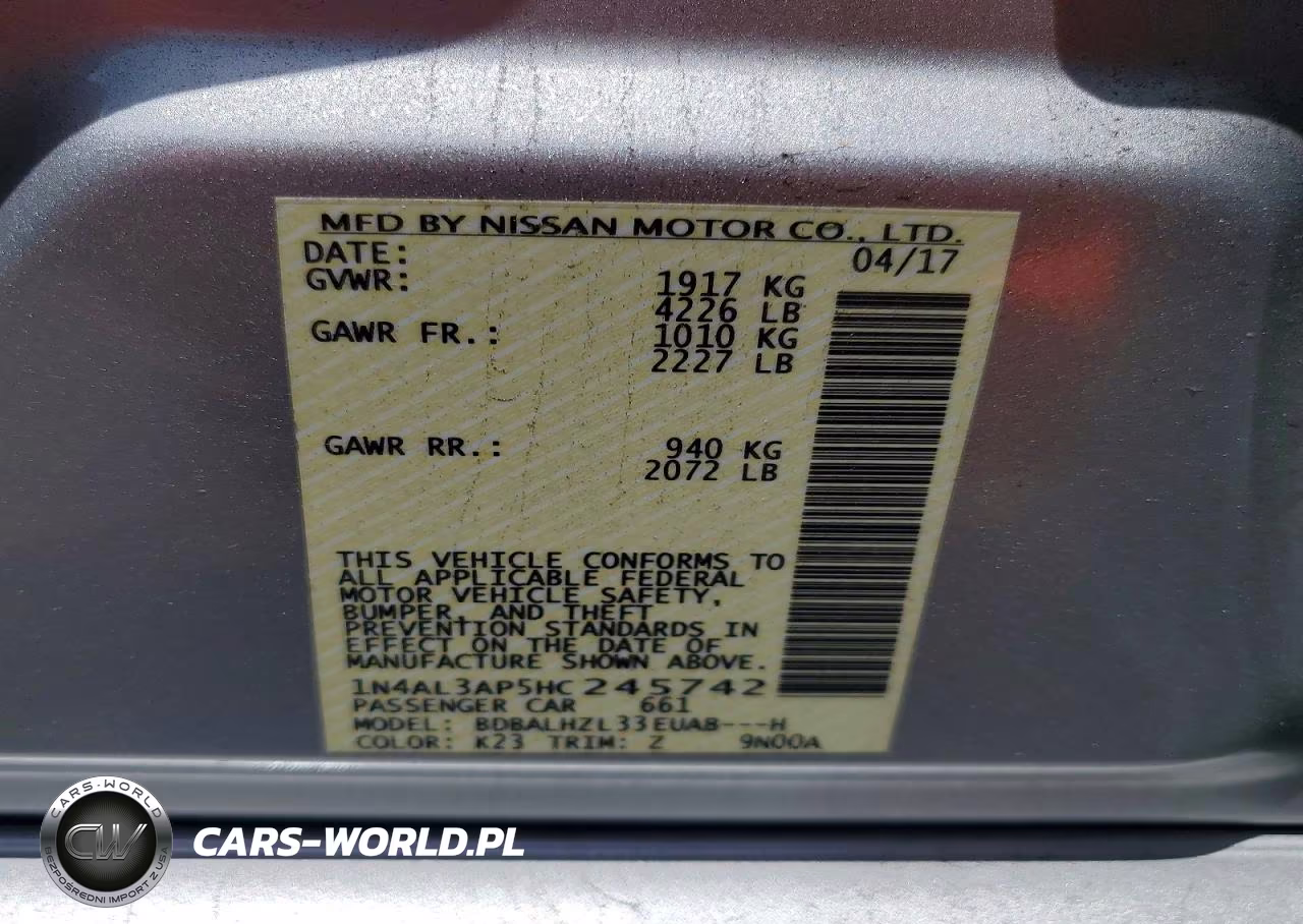 2017 Nissan Altima 2.5 Sr VIN:1N4AL3AP5HC245742 - 12