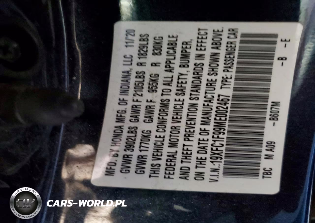 2021 Honda Civic Touring VIN:19XFC1F99ME002467 - 12