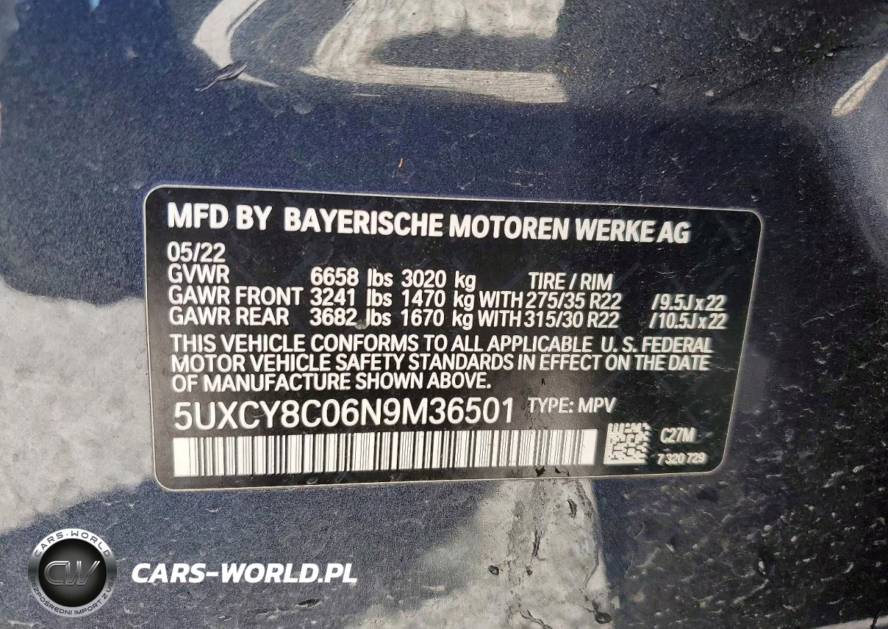2022 BMW X6 M50I VIN:5UXCY8C06N9M36501 - 12
