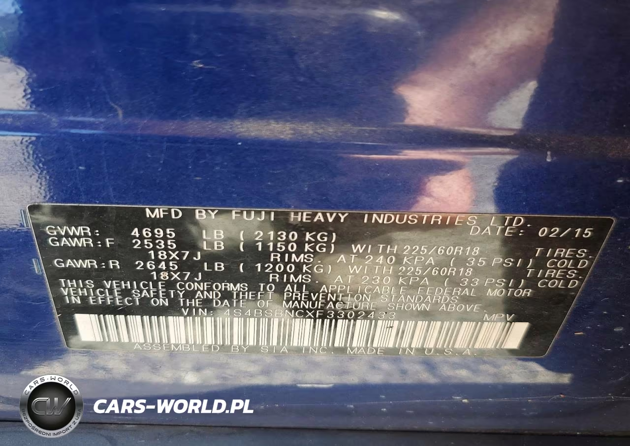 2015 Subaru Outback 2.5I Limited VIN:4S4BSBNCXF3302433 - 13