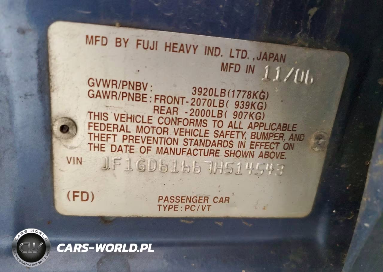 2007 Subaru Impreza 2.5I VIN:JF1GD61667H514543 - 13