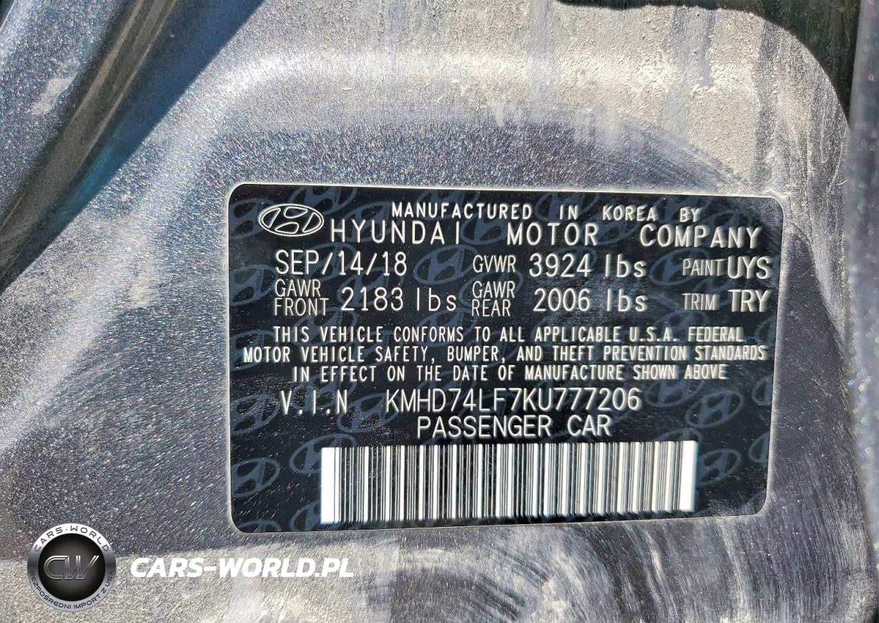 2019 Hyundai Elantra Se VIN:KMHD74LF7KU777206 - 12