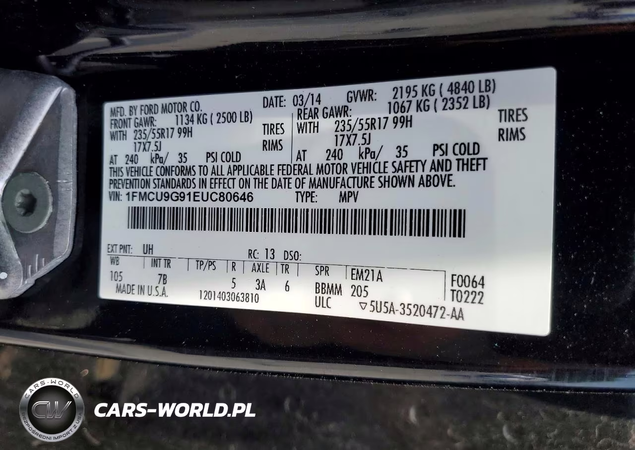 2014 Ford Escape Se VIN:1FMCU9G91EUC80646 - 13