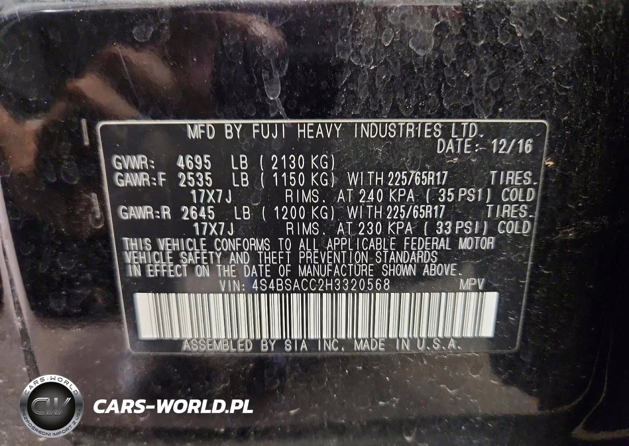 2017 Subaru Outback 2.5I Premium VIN:4S4BSACC2H3320568 - 12