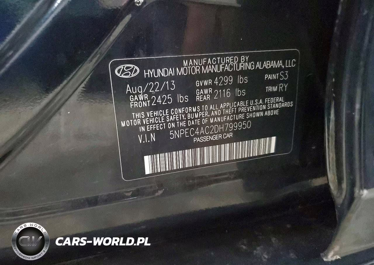 2013 Hyundai Sonata Se VIN:5NPEC4AC2DH799950 - 12