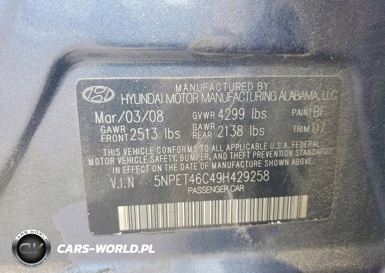 2009 Hyundai Sonata Gls VIN:5NPET46C49H429258 - 12
