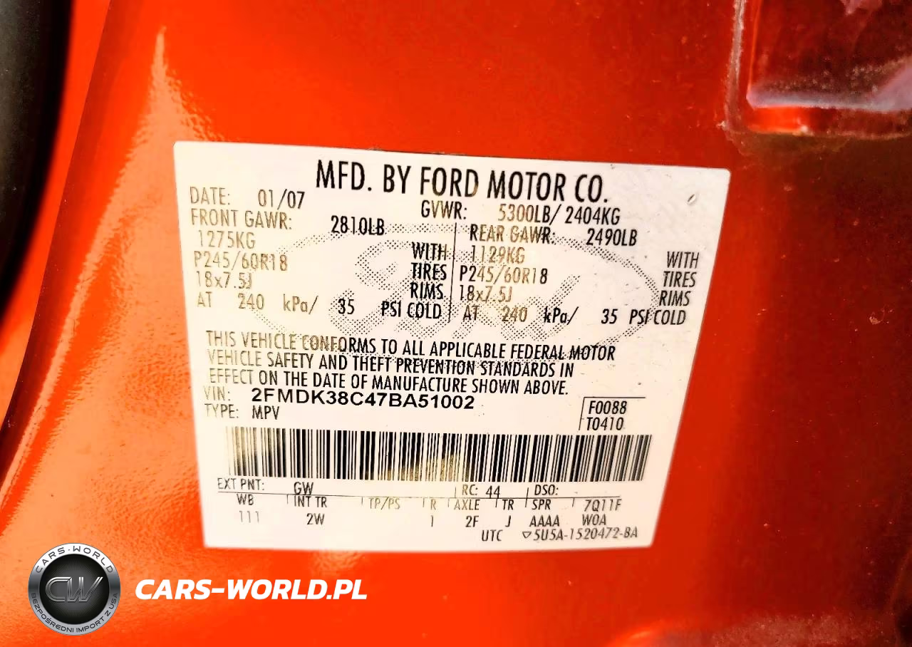 2007 Ford Edge Sel VIN:2FMDK38C47BA51002 - 13