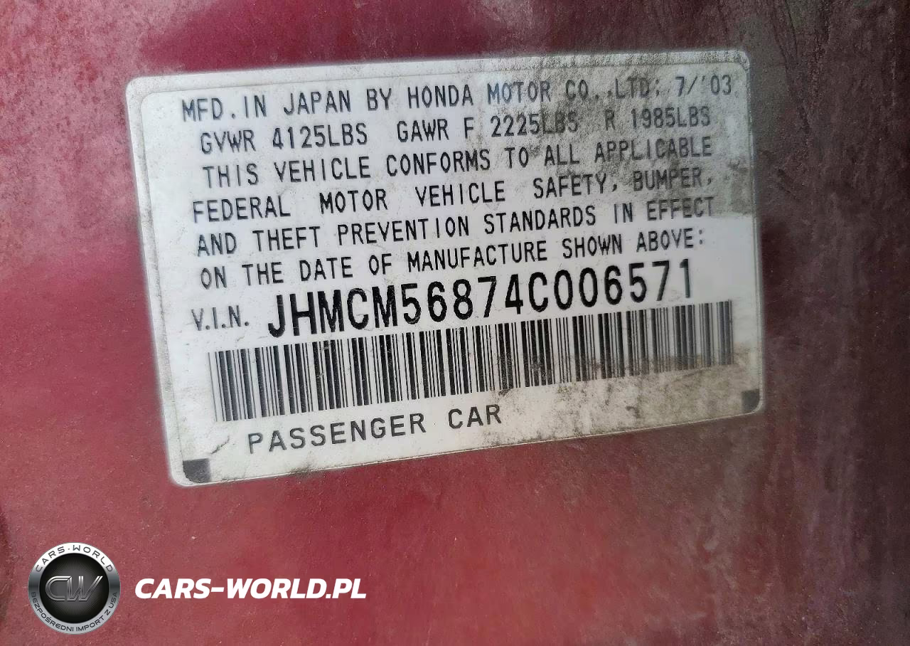 2004 Honda Accord Ex VIN:JHMCM56874C006571 - 12