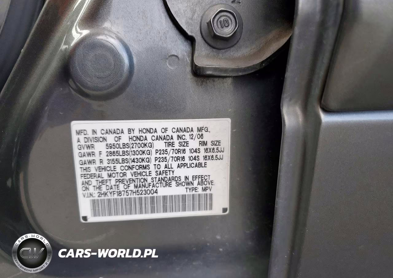 2007 Honda Pilot Exl VIN:2HKYF18757H523004 - 12