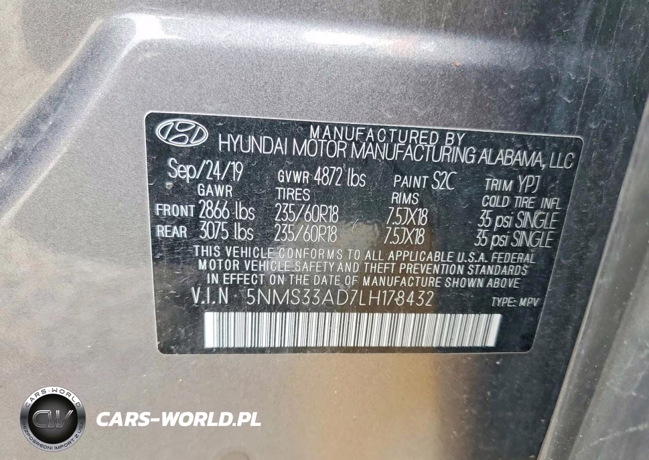 2020 Hyundai Santa Fe Sel VIN:5NMS33AD7LH178432 - 13