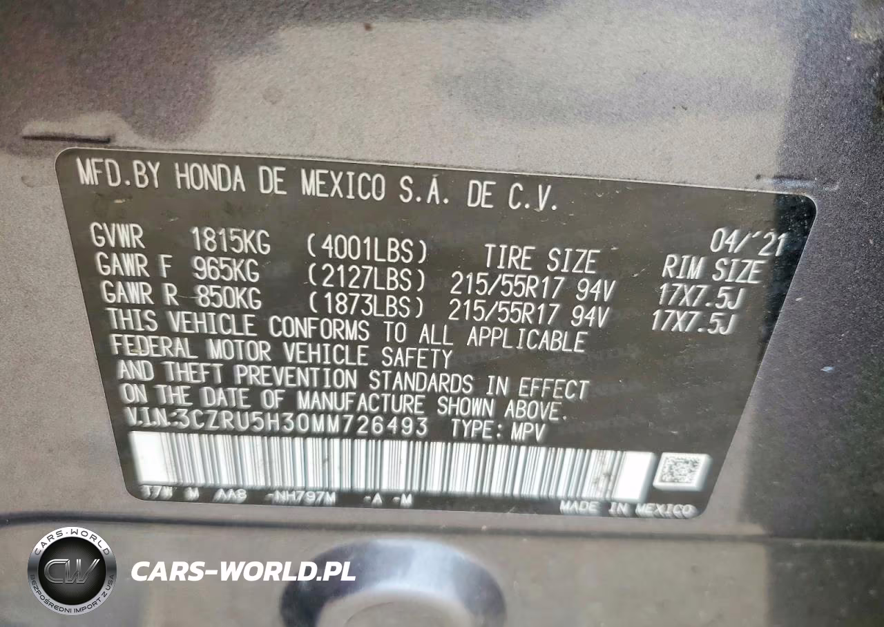 2021 Honda Hr-V Lx VIN:3CZRU5H30MM726493 - 13