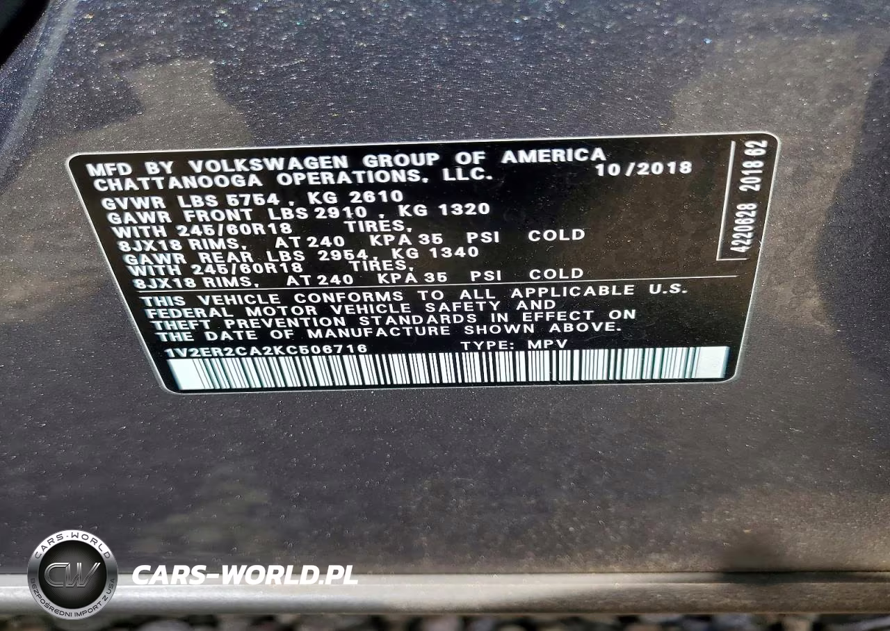 2019 Volkswagen Atlas Sel VIN:1V2ER2CA2KC506716 - 13