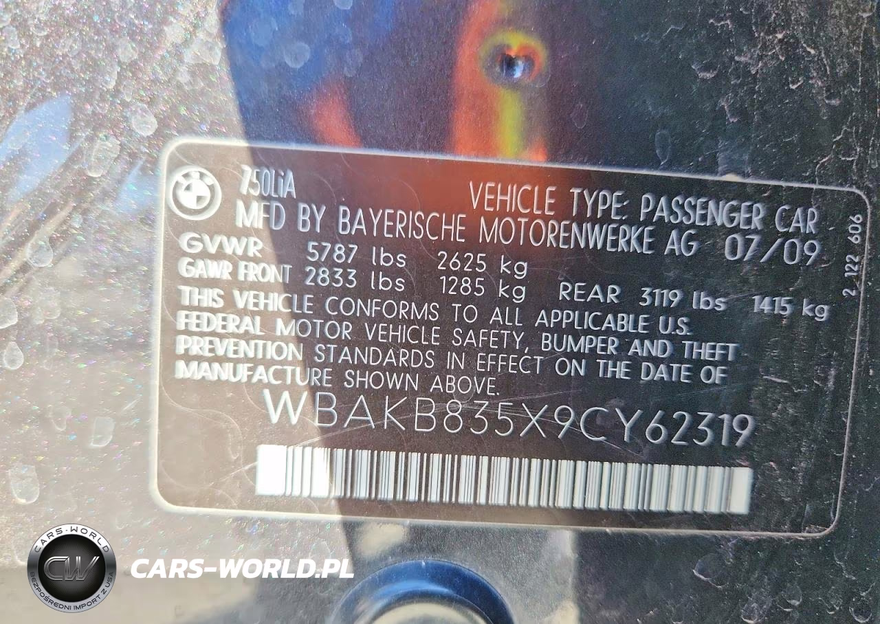 2009 BMW 750 Li VIN:WBAKB835X9CY62319 - 12