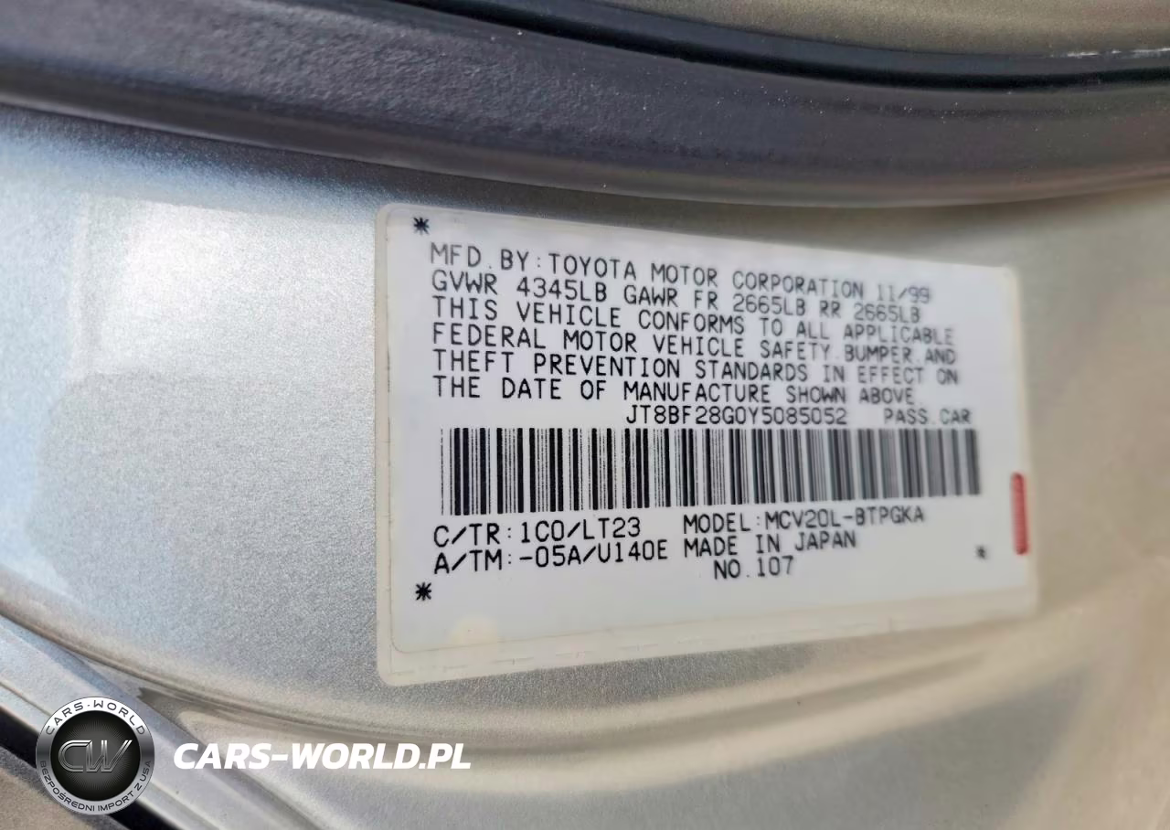 2000 Lexus Es 300 VIN:JT8BF28G0Y5085052 - 12