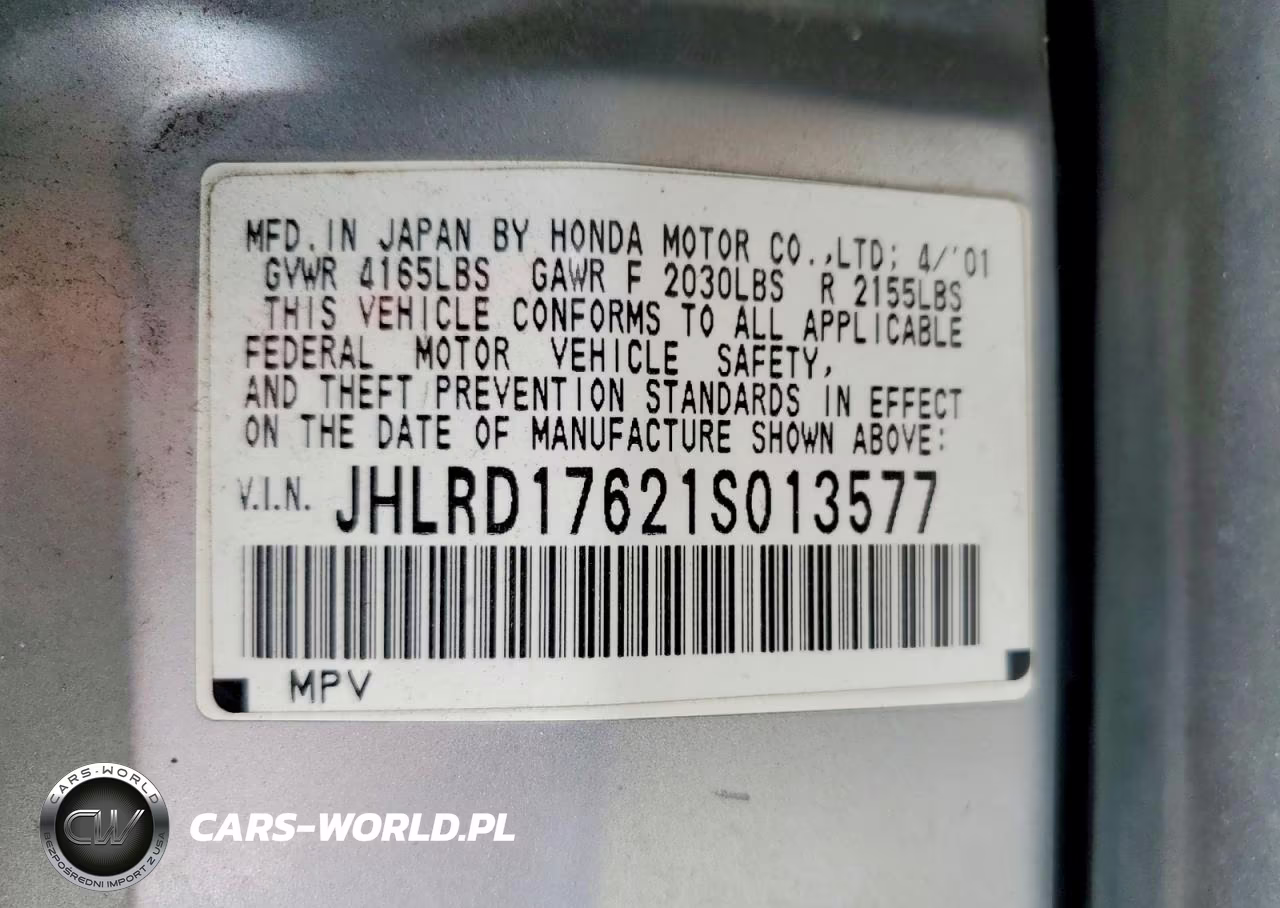 2001 Honda Cr-V Ex VIN:JHLRD17621S013577 - 12