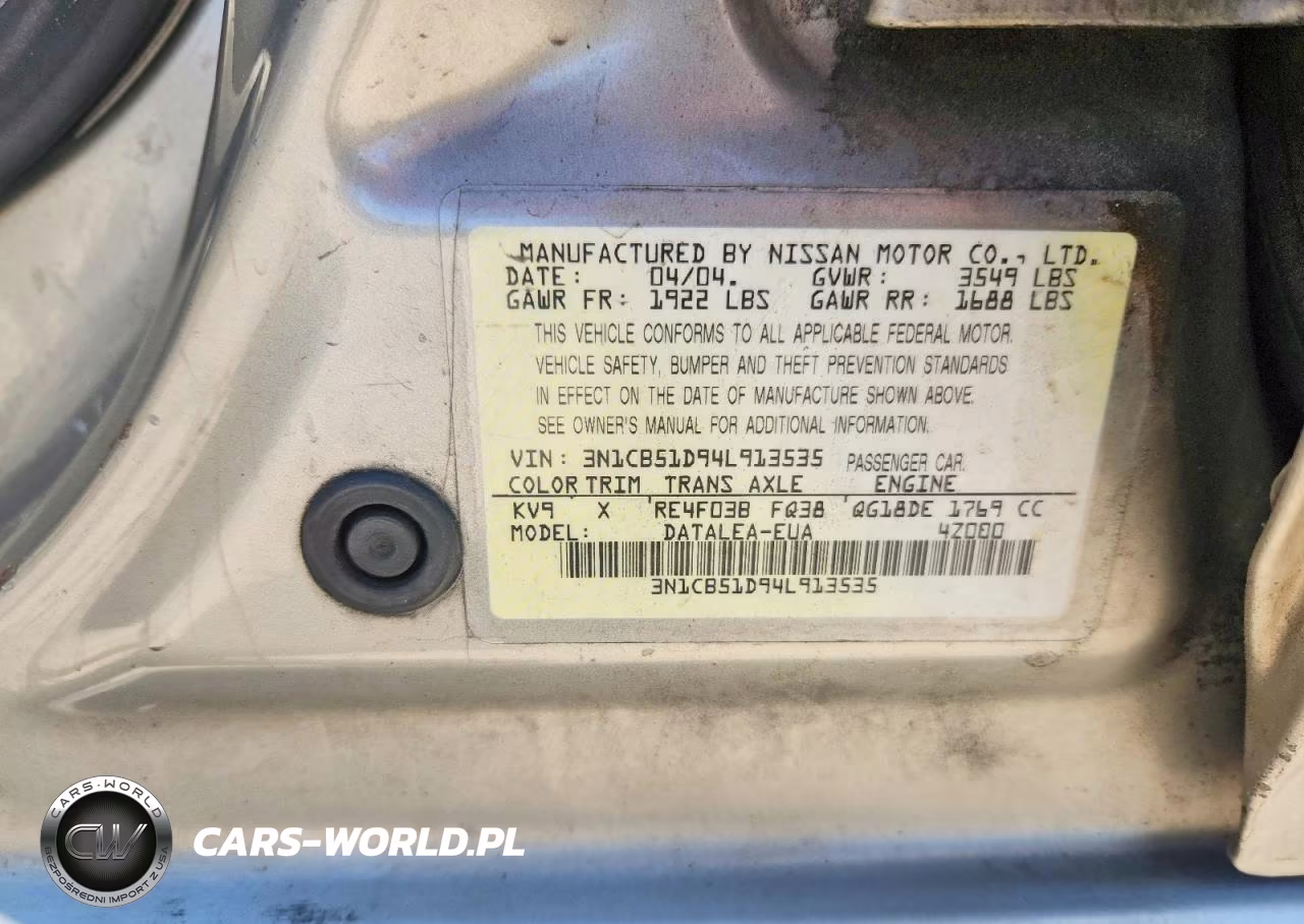 2004 Nissan Sentra 1.8 VIN:3N1CB51D94L913535 - 13