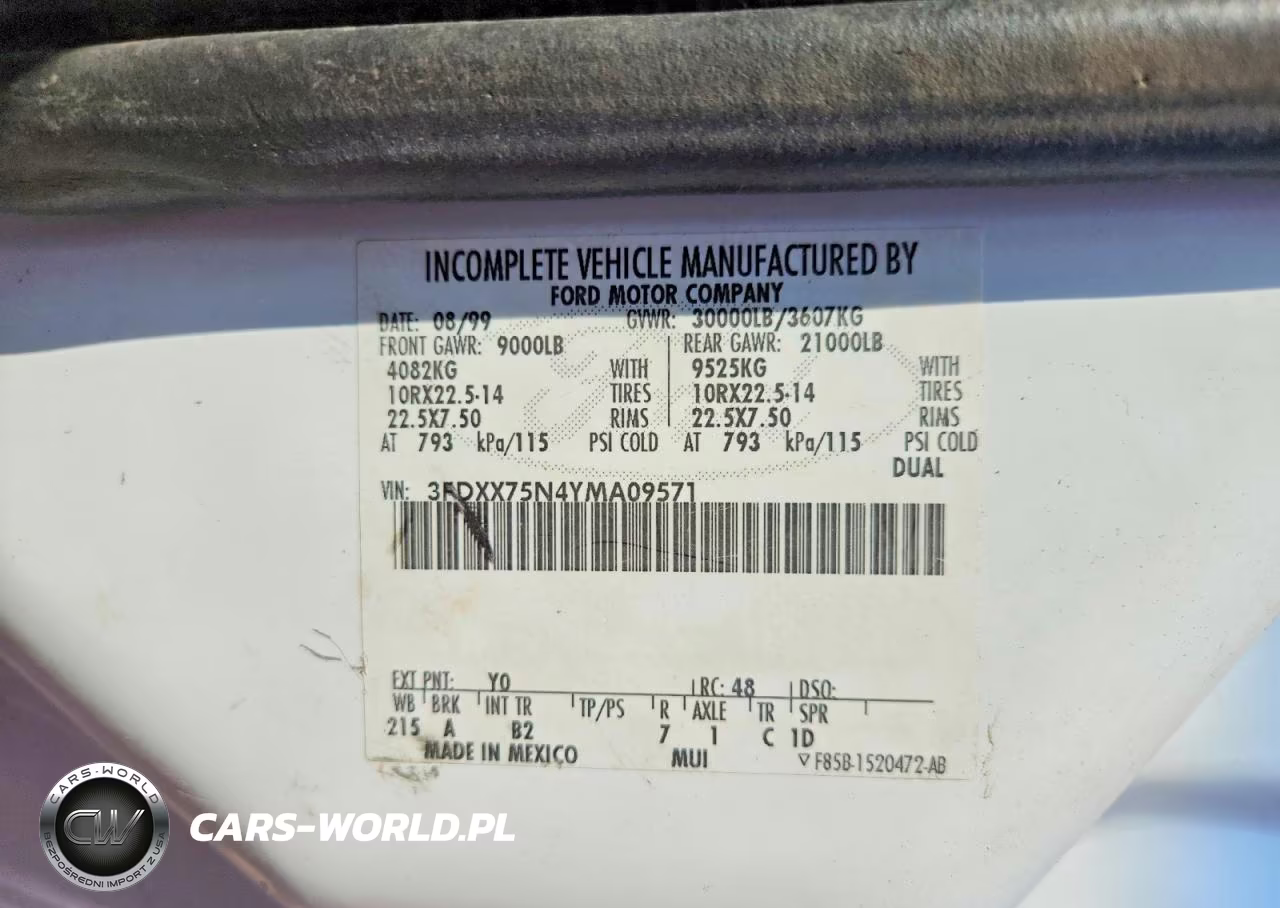 2000 Ford F750 Super Duty VIN:3FDXX75N4YMA09571 - 12