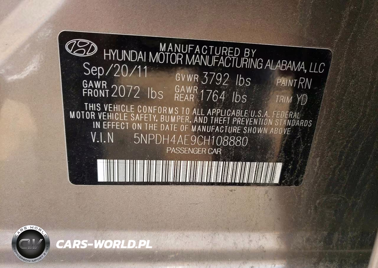 2012 Hyundai Elantra Gls VIN:5NPDH4AE9CH108880 - 12