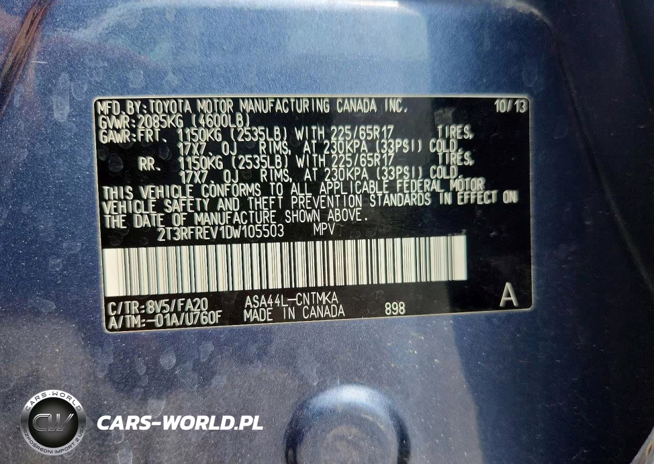 2013 Toyota Rav4 Xle VIN:2T3RFREV1DW105503 - 13