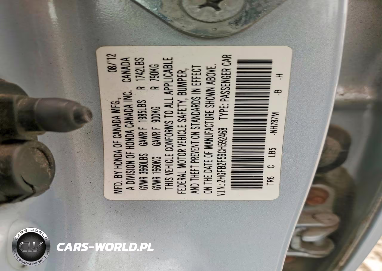 2012 Honda Civic Lx VIN:2HGFB2F59CH592468 - 12