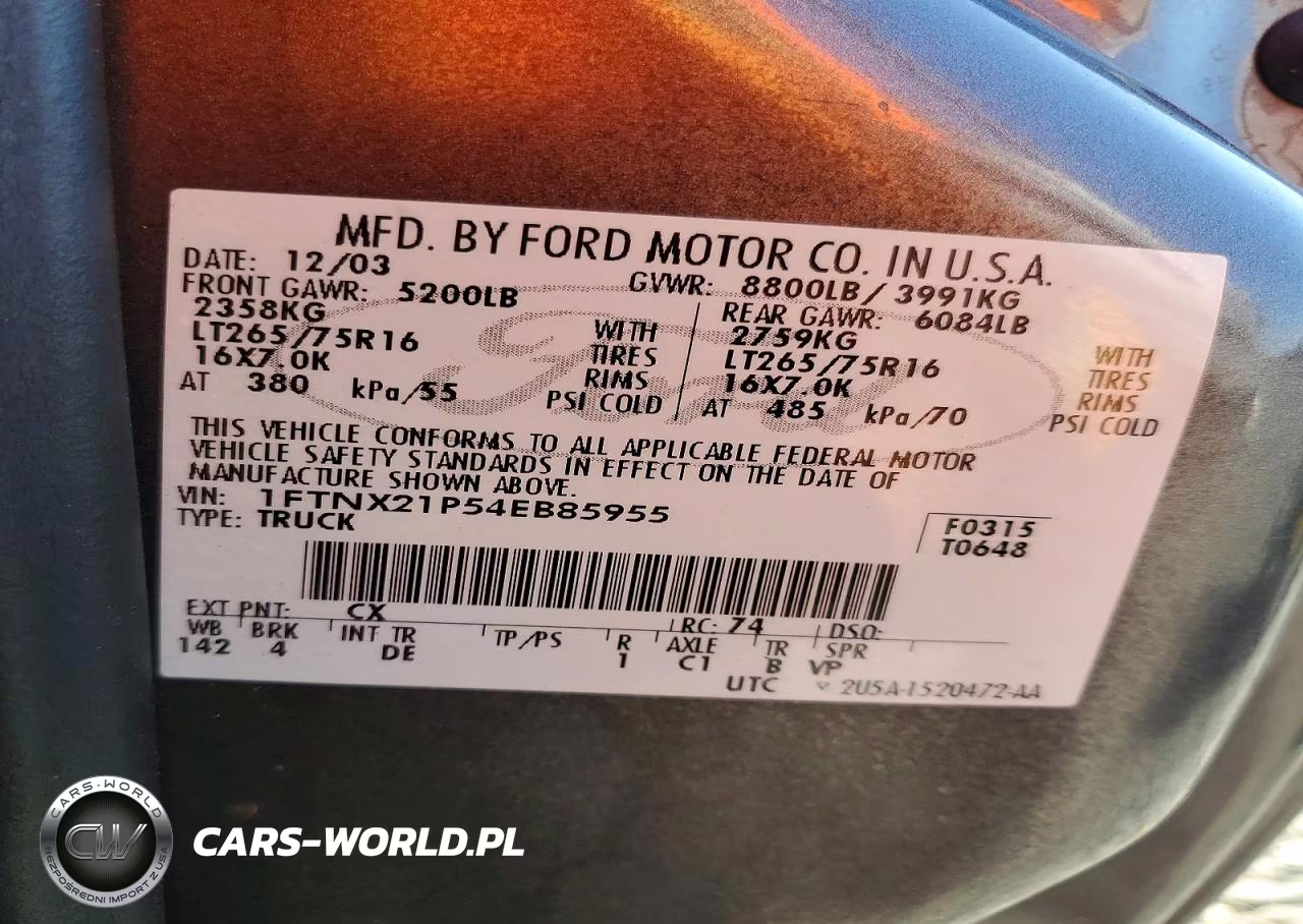 2004 Ford F250 Super Duty VIN:1FTNX21P54EB85955 - 12