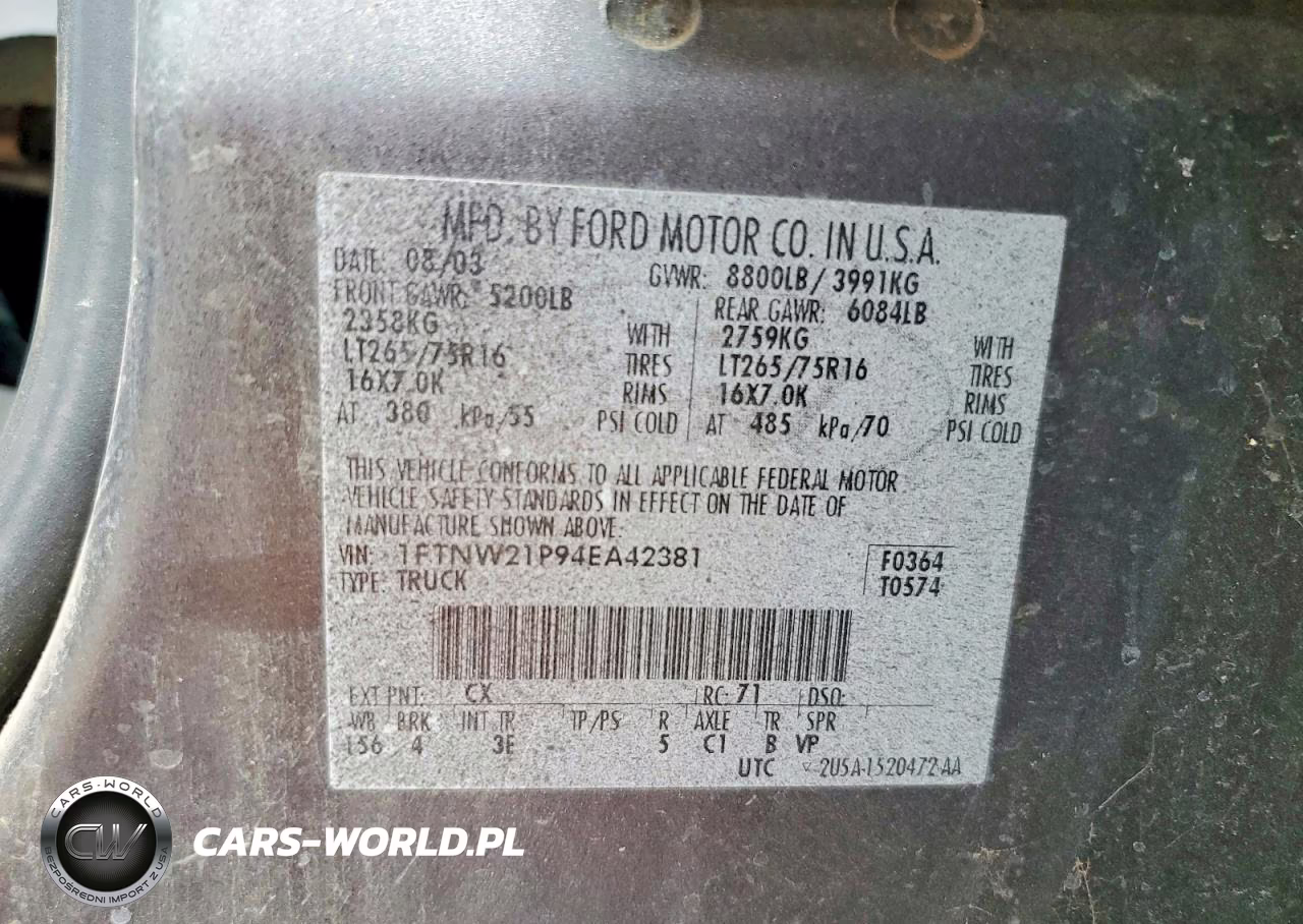 2004 Ford F250 Super Duty VIN:1FTNW21P94EA42381 - 12