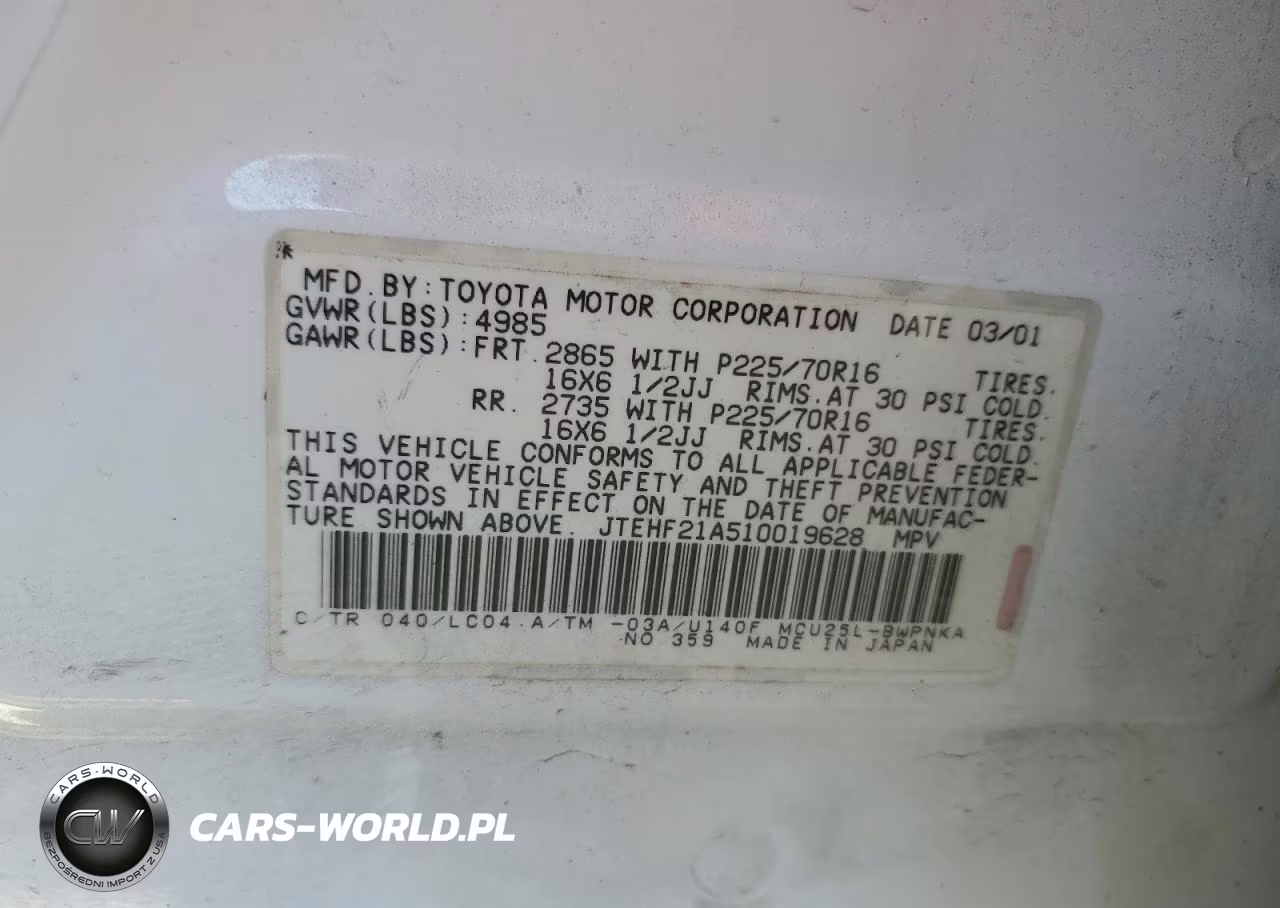 2001 Toyota Highlander VIN:JTEHF21A510019628 - 12
